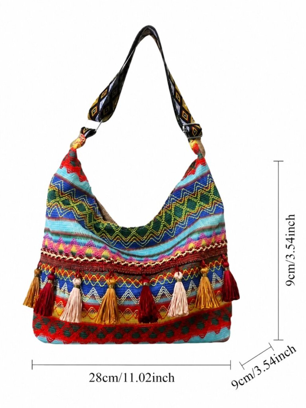 Boho Southwestern Woven Tassel Hobo Bag Aztec Tribal Crossbody Shoulder Purse - Picture 7 of 8